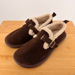Unbranded Suede Mules Unisex 42 Brown Shearling Lined Buckle Clog Cottagecore